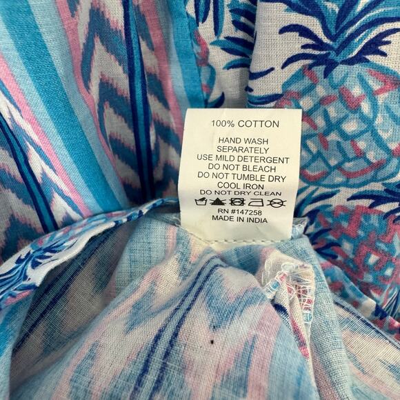 Simply Southern Wms M Blue Pineapple Print Cotton Midi Sun Dress Coastal Preppy - Picture 10 of 12